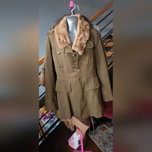 Upcycled Military Jacket w/ Detachable Real Mink Fur Collar | One-of-a-Kind